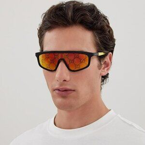 Gucci GG1736S 004  BRAND NEW Sunglasses Black Yellow Mirror Logo Unisex